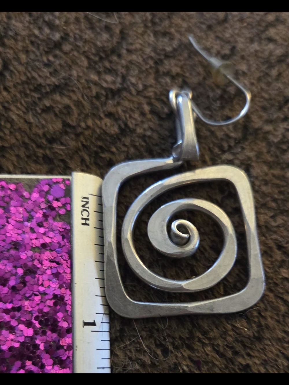 Silver Spiral Square Drop Earrings - Picture 3 of 4